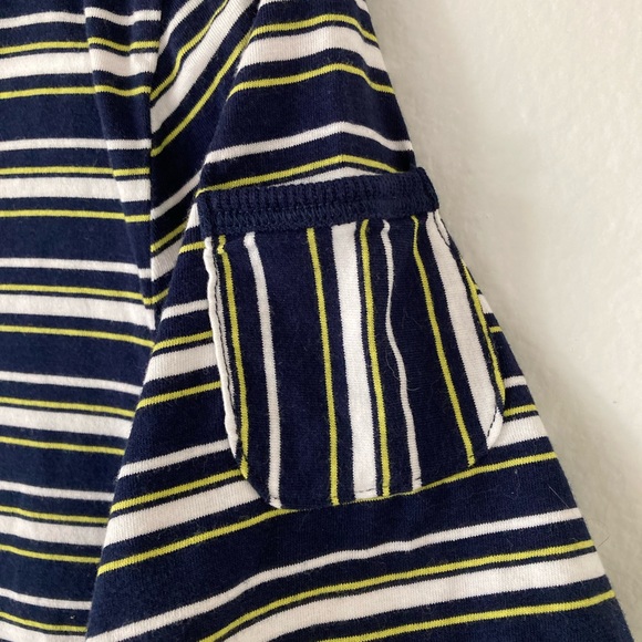 Kim Rogers Striped Knit Short Sleeve Shirt Size Medium Petite Gold Button Pocket - Picture 5 of 7